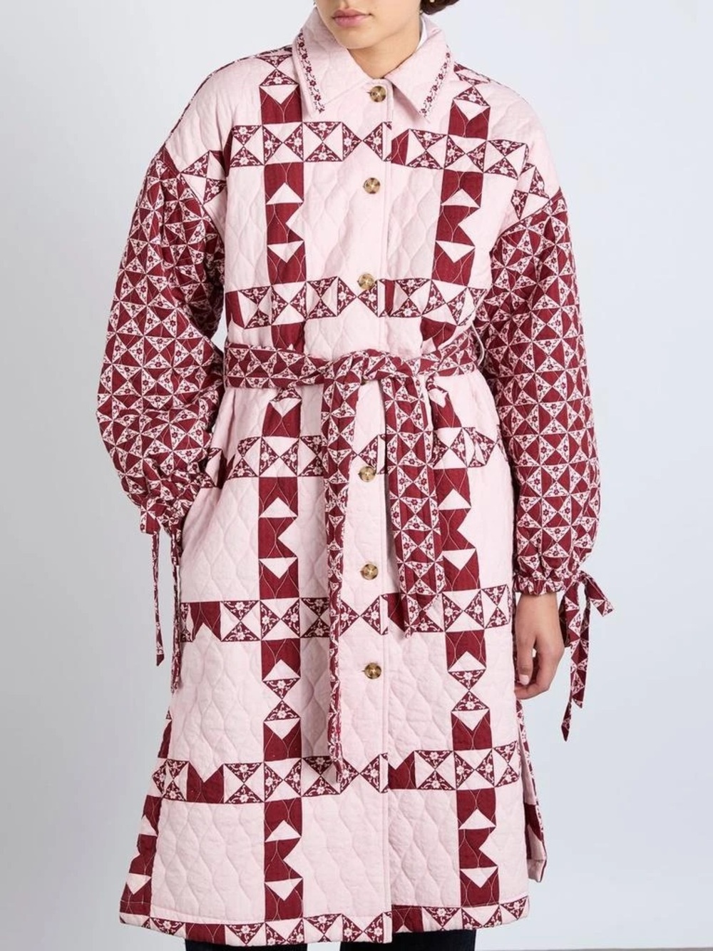 Damson Madder Quilted Pink Patchwork Belted cotton coat UK size 18 - Picture 2 of 3